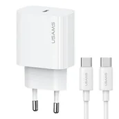 Ładowarki do telefonów - USAMS Ład. siec. 1xUSB-C T65 PD20W PD Fast Charging US-CC226 + kabel USB-C/USB-C US-SJ711 60W biały/white Yi Series OYXLTZ01 - miniaturka - grafika 1