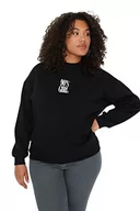 Bluzy damskie - Trendyol Damska bluza z okrągłym dekoltem jednokolorowa, regularna, plus size, Czarny, 4XL - miniaturka - grafika 1