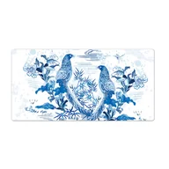 Podkładki na biurko - Mata na blat Ptaki Niebieskie Drzeworyt 90x45 cm - miniaturka - grafika 1