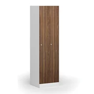 Szafki biurowe - Szafka ubraniowa metalowa, 2 szafki, 1850 x 500 x 500 mm, zamek cylindryczny, drzwi laminowane, orzech - miniaturka - grafika 1