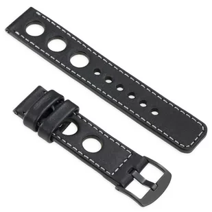 moVear uStrap R1 Skórzany pasek do Garmin Fenix 6 / 5 - Pro, Plus, Solar (koperta 47mm) z adapterem QuickFit 20mm | Czarny ze srebrnym przeszyciem - Akcesoria do pulsometrów i zegarków sportowych - miniaturka - grafika 1