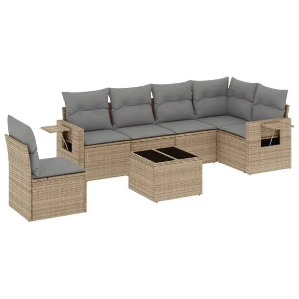 Zestaw Wypoczynkowy z Rattanu PE, Stół Szkło Hartowane, Beżowy, 62x62x6