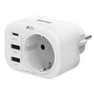 Ładowarki do telefonów - Hama Ładowarka sieciowa 1x el. zásuvka, 1x USB-C PD, 2x USB-A, 20 W 223342 Biała - miniaturka - grafika 1