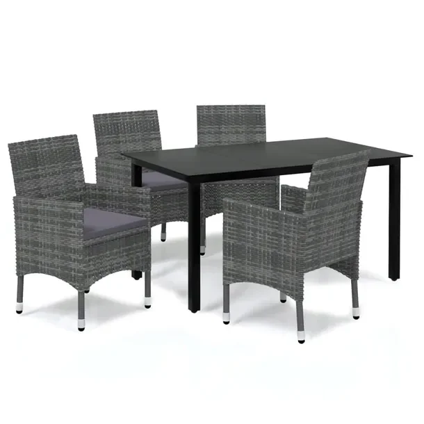 Komplet mebli ogrodowych Rattan PE - Stół 150x90 czarny, Krzesła szare -