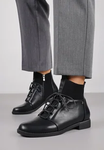 Czarne Sznurowane Botki Vices z Elastycznymi Wstawkami Ganddie - Botki damskie - miniaturka - grafika 1