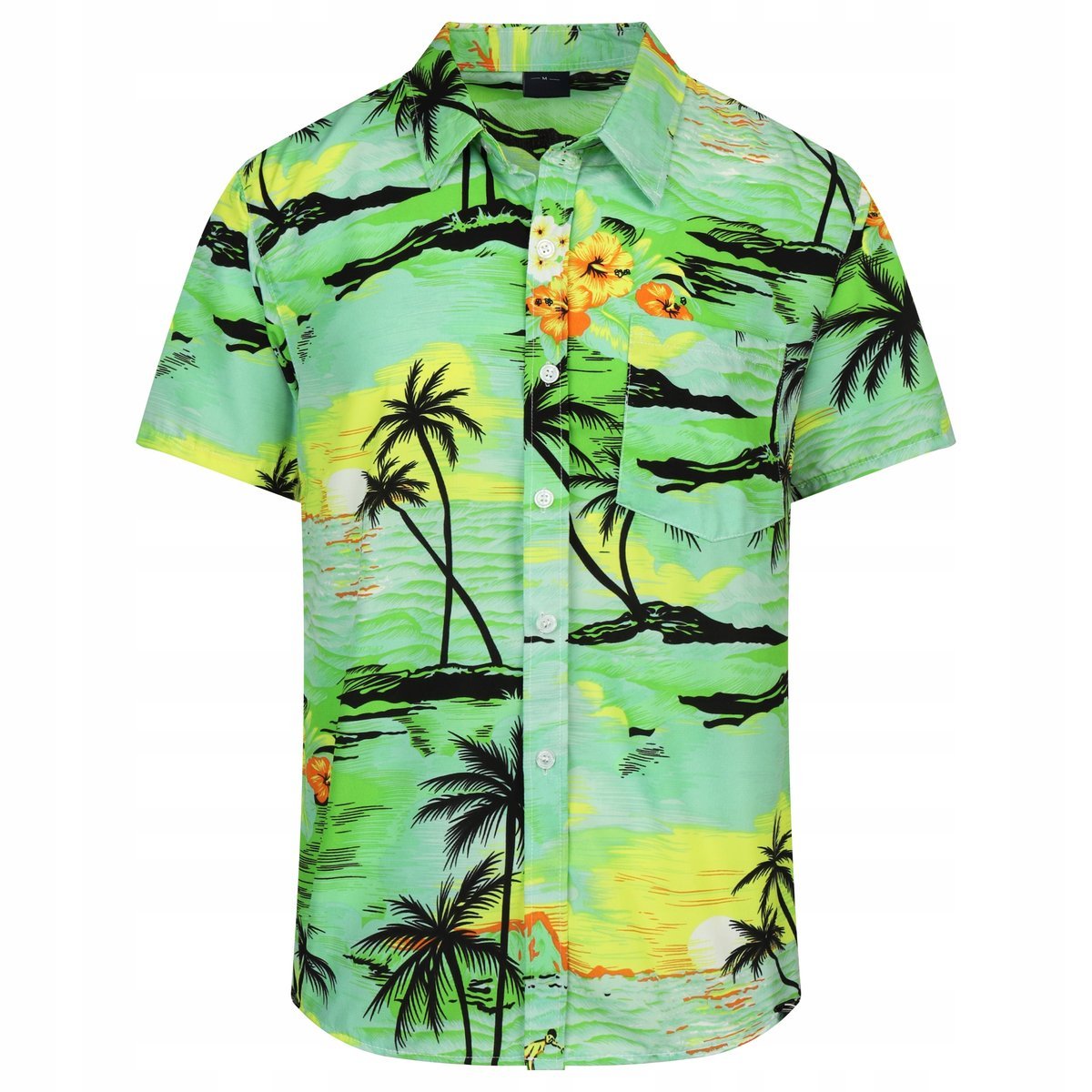 KOSZULA MĘSKA HAWAJSKA W PALMY KWIATY PLAŻA MORZE C1 ZIELONA - XXXL