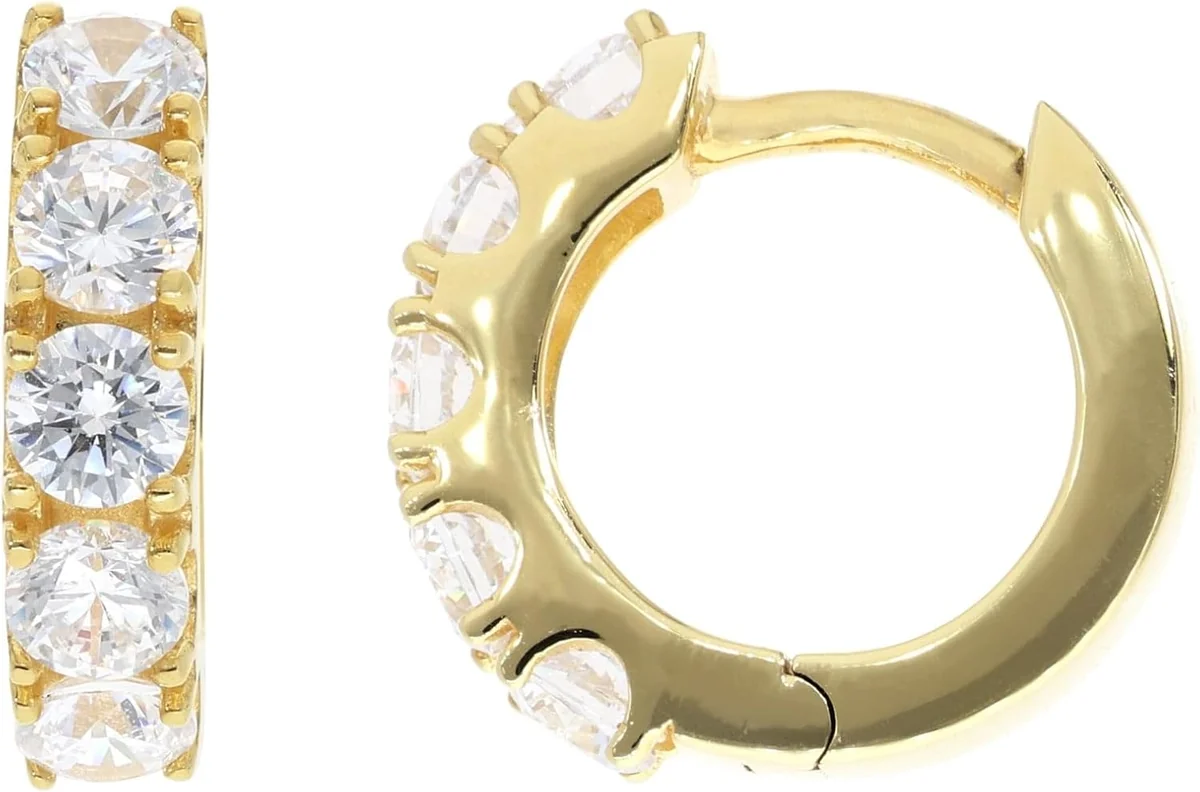 KOLCZYKI SREBRNE POZŁACANE 13MM CYRKONIE KOŁA CREOLE ZAPIĘCIE HINGED