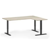 Biurka - Stół z regulacją wysokości, 3 silniki, 745 - 1215 mm, narożnik L/P, blat 1800 x 1400 mm, podstawa czarna, dąb naturalny - miniaturka - grafika 1