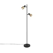 Lampy stojące - QAZQA Designerska lampa podłogowa czarna ze złotym 2-światłem - Stijn - miniaturka - grafika 1