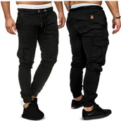 Spodnie męskie - Spodnie joggery bojówki męskie czarne L - miniaturka - grafika 1