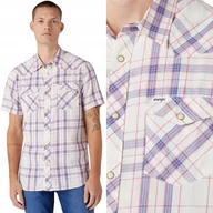 Koszule męskie - Wrangler WESTERN SHIRT Worn White KOSZULA W KRATĘ KRÓTKI RĘKAW REGULAR M - miniaturka - grafika 1