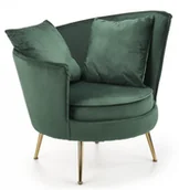 Fotele - Fotel wypoczynkowy z poduszkami ciemna zieleń velvet ALMOND złote nogi - miniaturka - grafika 1