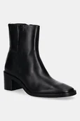 Botki damskie - Calvin Klein botki skórzane BLOCK HEEL ZIP BOOT LTH damskie kolor czarny na słupku HW0HW02593 - miniaturka - grafika 1