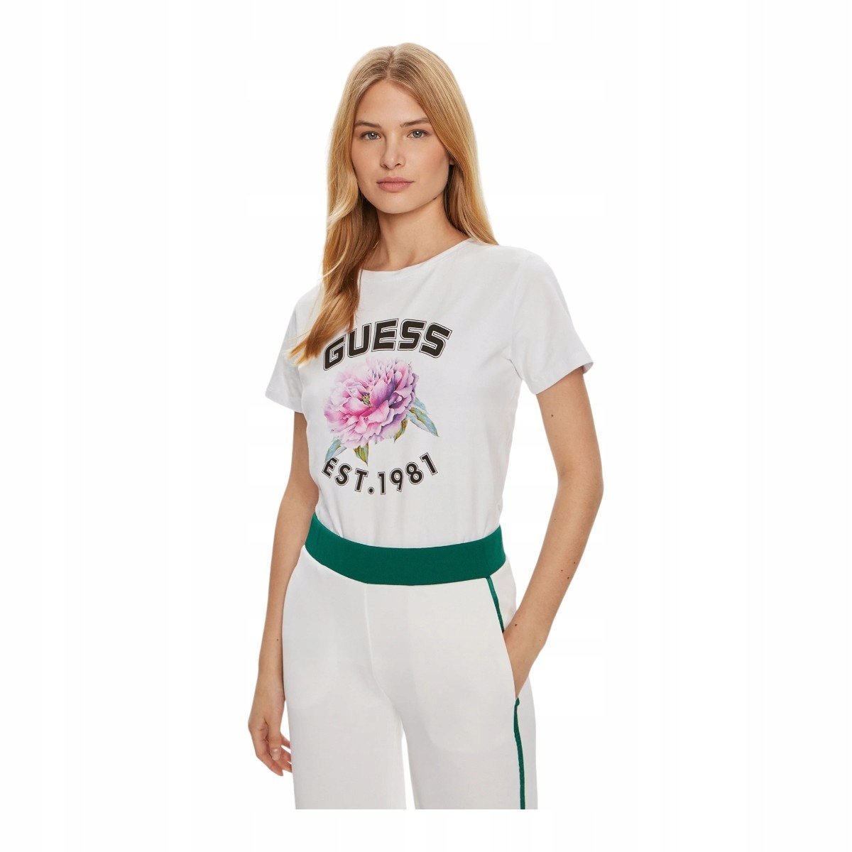 GUESS KOSZULKA DAMSKA T-SHIRT PEONY SS T-SHIRT BIAŁA r.S
