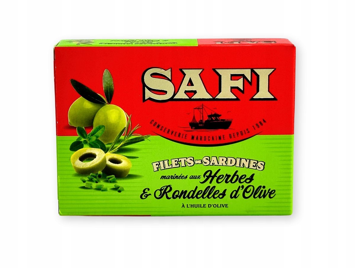 Sardynki filety w marynacie z krojonych oliwek w oliwie z oliwek 105g SAFI
