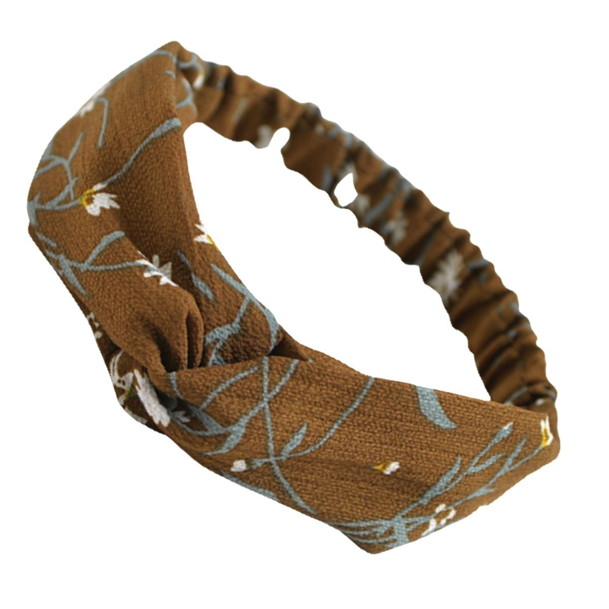 Opaska na Głowę Brązowa Szeroka Supeł Gumka w Kwiaty Elastyczna Wygodna