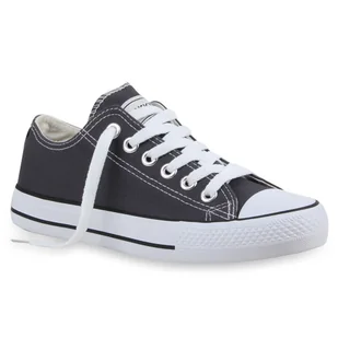 Mytrendshoe Damskie Trampki Niskie Płócienne Buty Casualowe Sznurowane Buty Sportowe 94237, Kolor: Ciemnoszary Lucky, Rozmiar: 38 - Trampki damskie - miniaturka - grafika 1