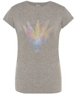Koszulki i topy damskie - T-Shirt damski kolorowy nadruk Pióra r.M - miniaturka - grafika 1