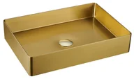 Umywalki - Sapho Aurum Umywalka nablatowa 50x35,2 cm stalowa z korkiem powłoka PVD złoty mat AU203 - miniaturka - grafika 1