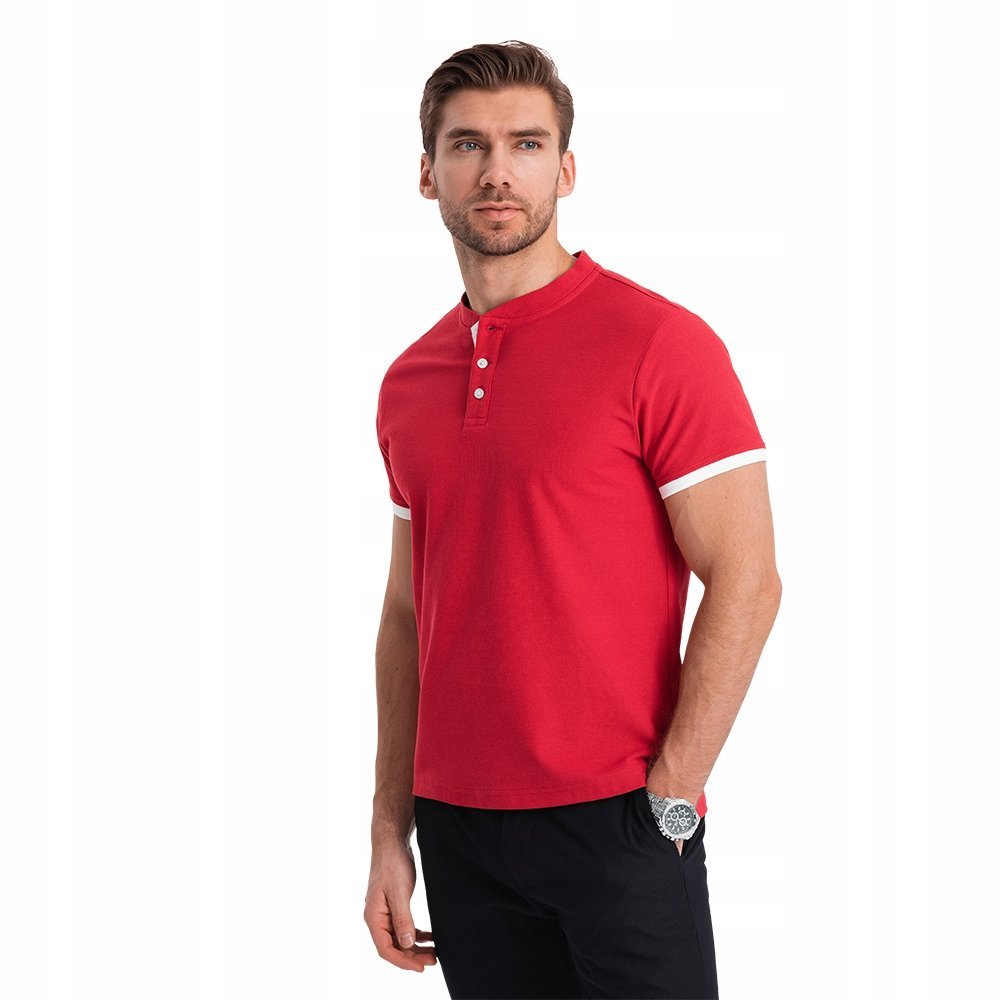 Koszulka męska polo bez kołnierzyka czerwona V2 OM-TSCT-0156 L