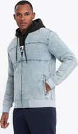 Kurtki męskie - Kurtka męska jeansowa bomberka z efektem stone wash jasnoniebieska V3 OM-JADJ-0163 S - miniaturka - grafika 1