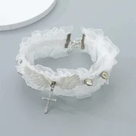 Naszyjniki - naszyjnik/choker CROSS (white) - miniaturka - grafika 1