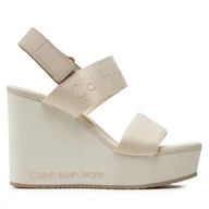 Sandały damskie - Sandały Calvin Klein Jeans Wedge Sandal Webbing In Mtl YW0YW01479 Écru - miniaturka - grafika 1