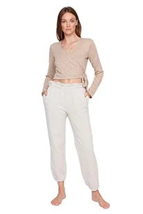 Trendyol Damskie spodnie dresowe z normalnym stanem Skinny Fit, BEŻOWY, S - Spodnie damskie - miniaturka - grafika 1
