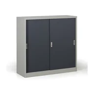 Szafy biurowe - B2B Partner Metalowa szafa z przesuwnymi drzwiami, demontowana, 2 półki, 1200 x 1200 x 450 mm, ciemnoszary 908023 - miniaturka - grafika 1