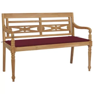 vidaXL Ławka Batavia z poduszką w kolorze wina, 120 cm, drewno tekowe 3062163 - Ławki ogrodowe - miniaturka - grafika 1