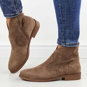 Botki damskie - Jesienne coffee zamszowe ażurowe botki damskie S.Barski 151 - S.BARSKI - miniaturka - grafika 1