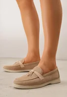 Mokasyny damskie - Ciemnobeżowe Eleganckie Mokasyny VICES z Imitacji Zamszu ze Skórzaną Wkładką Jaenith - miniaturka - grafika 1