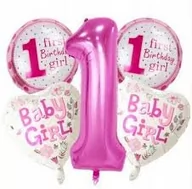 Baby shower i roczek - Zestaw balonów na roczek, "1 Bday Girl" - miniaturka - grafika 1