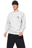 Bluzy męskie - TRENDYOL MAN BLUZA MĘSKA SZARA MELANŻ Z NADRUKIEM WILD DEER L 5DA - miniaturka - grafika 1