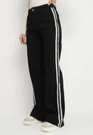 Spodnie damskie - Czarne Jeansy o Szerokim Kroju z Wysokim Stanem Zdobione Lampasami Palirea - miniaturka - grafika 1