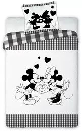 Faro Pościel bawełniana 160x200 Myszka Mini Miki Minnie Mickey Mouse Friends kratka biała szara czarna dwustronna 7255 - Pościel dla dzieci - miniaturka - grafika 1