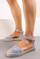 Espadryle damskie - Niebieskie Płaskie Ażurowe Espadryle na Plecionej Podeszwie Mallerena - miniaturka - grafika 1