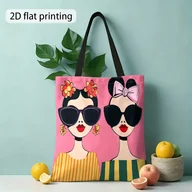 Torebki damskie - TEMU Prezent na Boże Narodzenie, modne 2D, różowe tło, torba na ramię z nadrukiem okularów, torba na zakupy wielokrotnego użytku, damska torba i - miniaturka - grafika 1