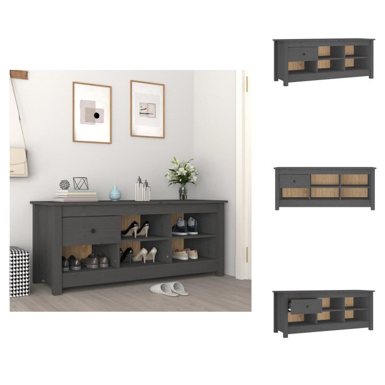 vidaXL Szafka na buty szara 110x38x45,5 cm lite drewno sosnowe - Stojaki i szafki na buty