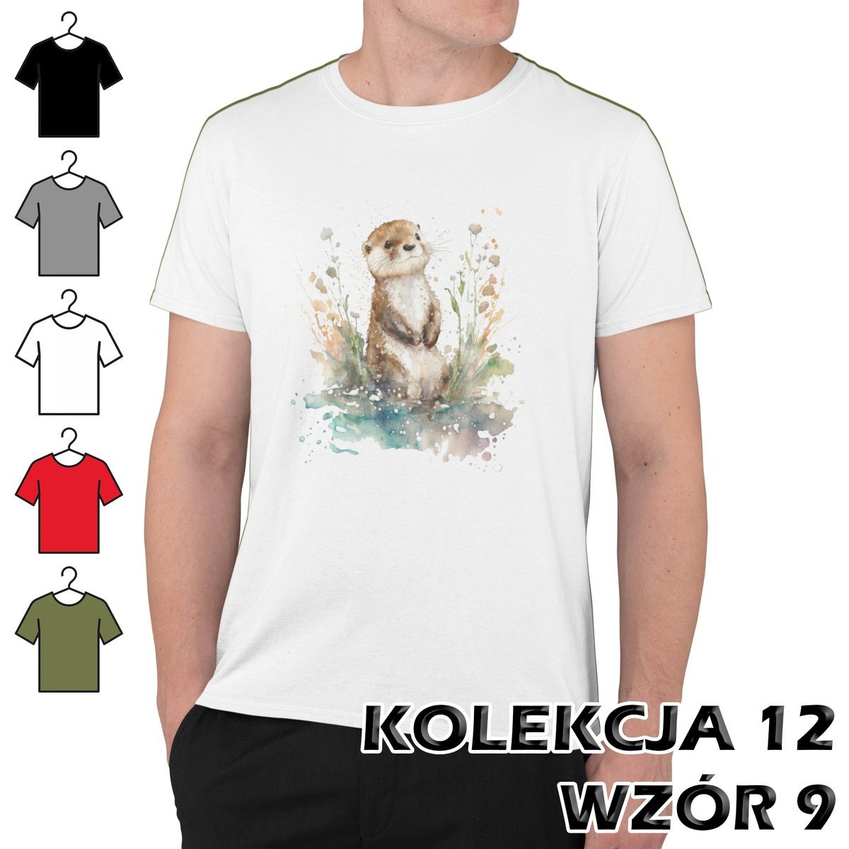 T-SHIRT KOSZULKA MĘSKA ZWIERZAKI WYDRA JEŻ JEŻYK SZOP PRACZ LAS WIEŚ L