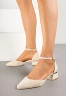 Czółenka - Beżowe Czółenka Vices na Geometrycznym Obcasie ze Skórzaną Wkładką Falori - miniaturka - grafika 1