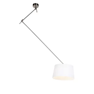 QAZQA Lampa wisząca regulowana stal klosz lniany biały 35cm - Blitz I - Lampy sufitowe - miniaturka - grafika 1