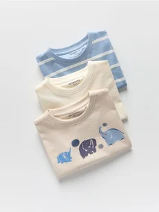 Reserved - Bawełniany t-shirt 3 pack - beżowy - Bluzki dla niemowląt - miniaturka - grafika 1