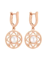 Kolczyki - Kolczyki z różowego złota z białą perłą SWAROVSKI® CRYSTAL - miniaturka - grafika 1