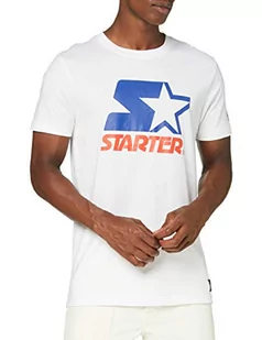STARTER BLACK LABEL Męski T-shirt z nadrukiem z przodu i na rękawach, naszywka z logo na obszyciu, sportowy okrągły dekolt, dostępny w kolorze czarnym i białym, rozmiar S do XXL, biały, S - Koszulki męskie - miniaturka - grafika 1