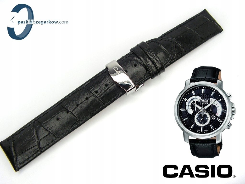 Pasek Casio BEM-506 BEM-506L czarny skórzany 20 mm plus teleskopy