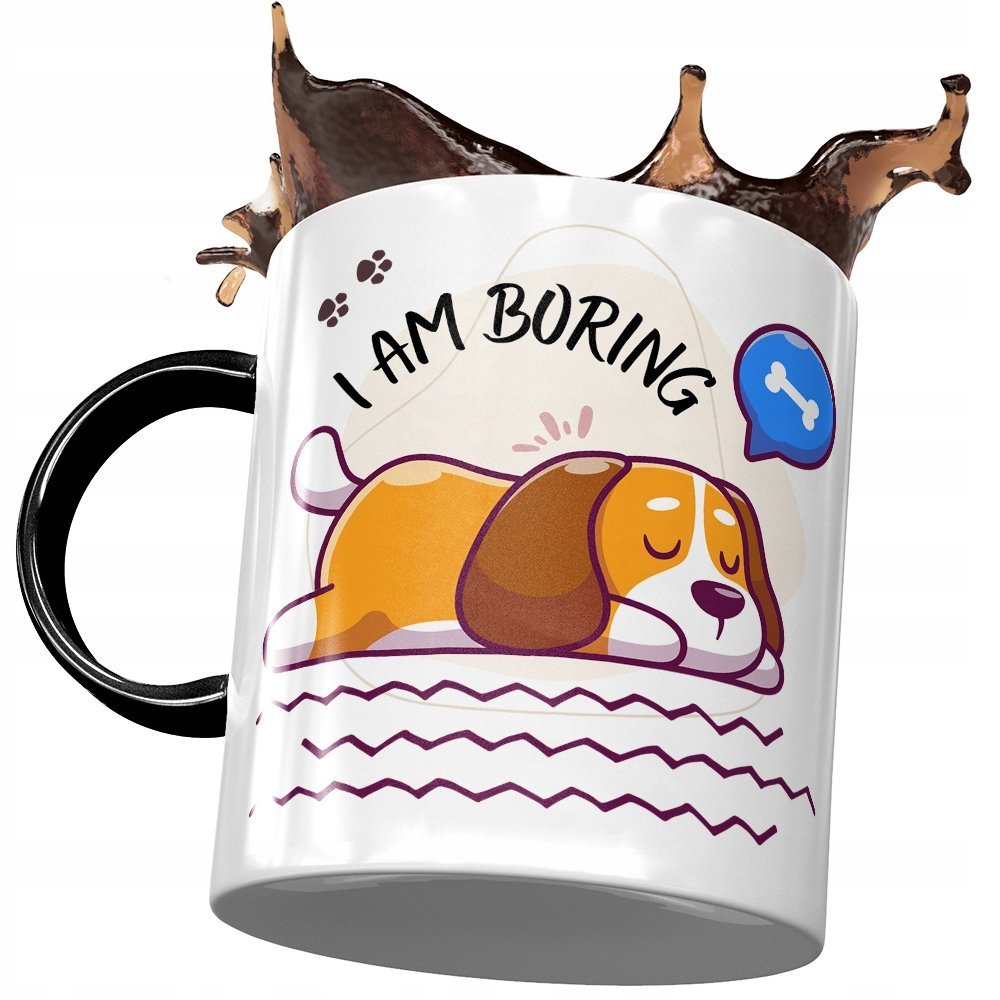 Kubek Czarny z Pieskiem Psem Słodki na Prezent z Nadrukiem ze Zdjęciem + Opakowanie na prezent (wzór 03)