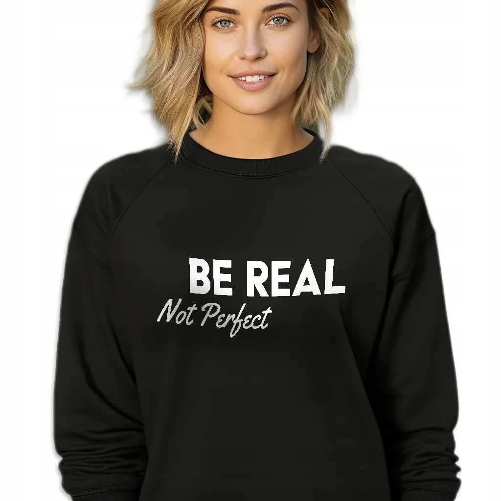 CZARNA BLUZA DAMSKA Dresowa BE REAL, NOT PERFECT LYRICS WZORY Rozmiar M