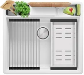 Zlewozmywaki - Zlewozmywak granitowy jednokomorowy + wkładka ociekowa gratis Nowy Jork 60 Multispace kolor Biały. Baterie kuchenne i syfon do wyboru. Primagran - miniaturka - grafika 1