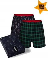 Majtki męskie - ATLANTIC LUŹNE BOKSERKI MĘSKIE SZORTY 2GMB004 GRANATOWE ZIELONE KRATKA *S* - miniaturka - grafika 1